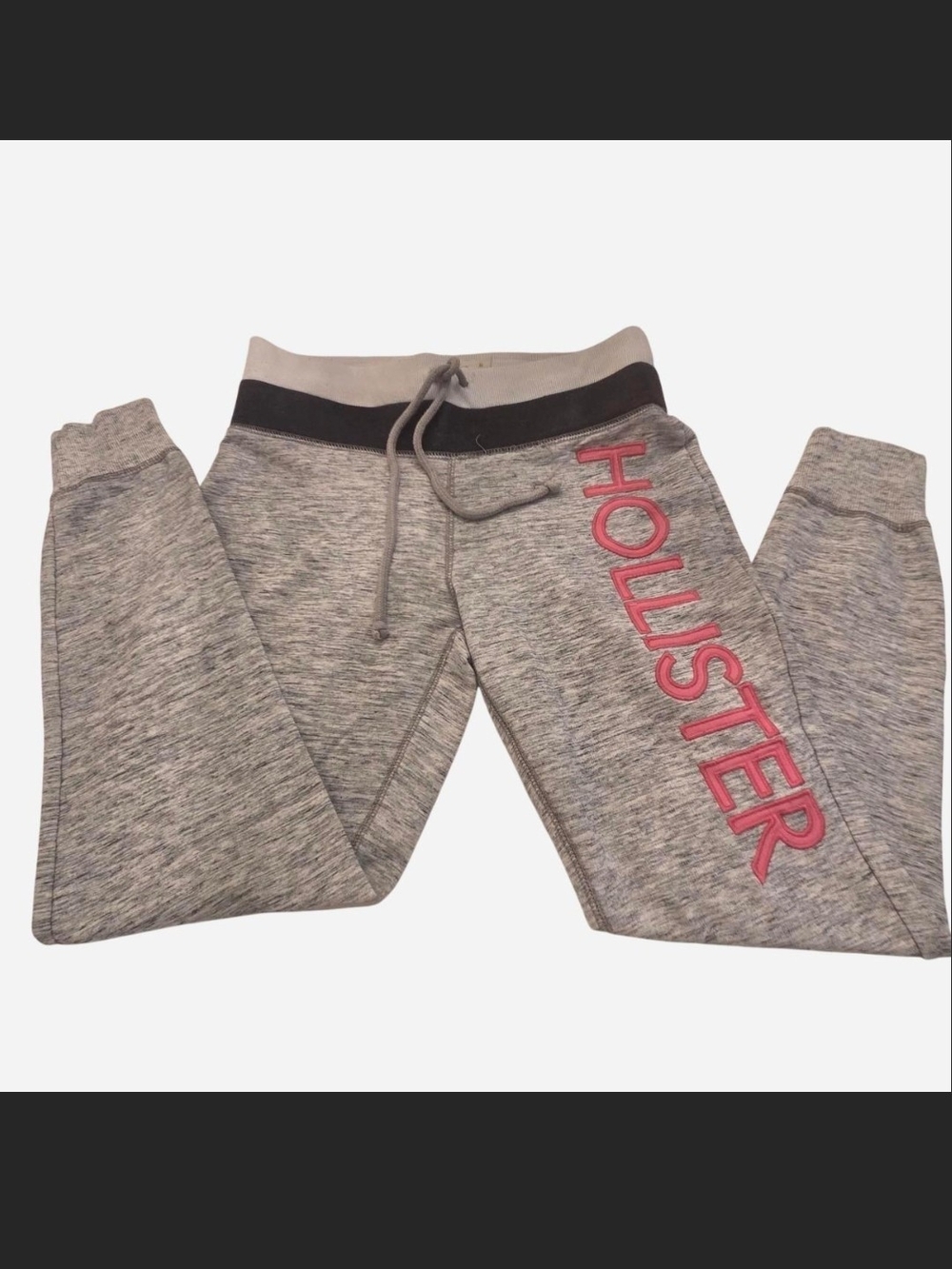 Hollister Girls' Gray Sweatpants with Pink Logo Size Medium